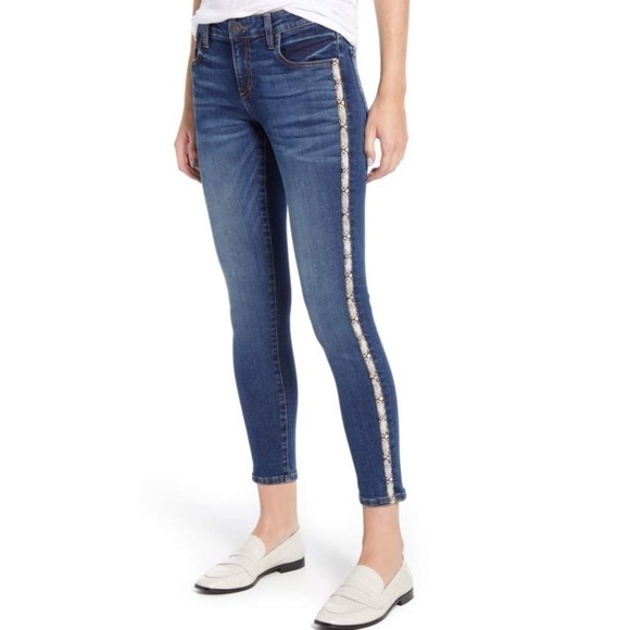 Kut From Kloth Donna Snake Print Side Stripe Ankle Skinny Jeans Size 12 - Picture 1 of 7
